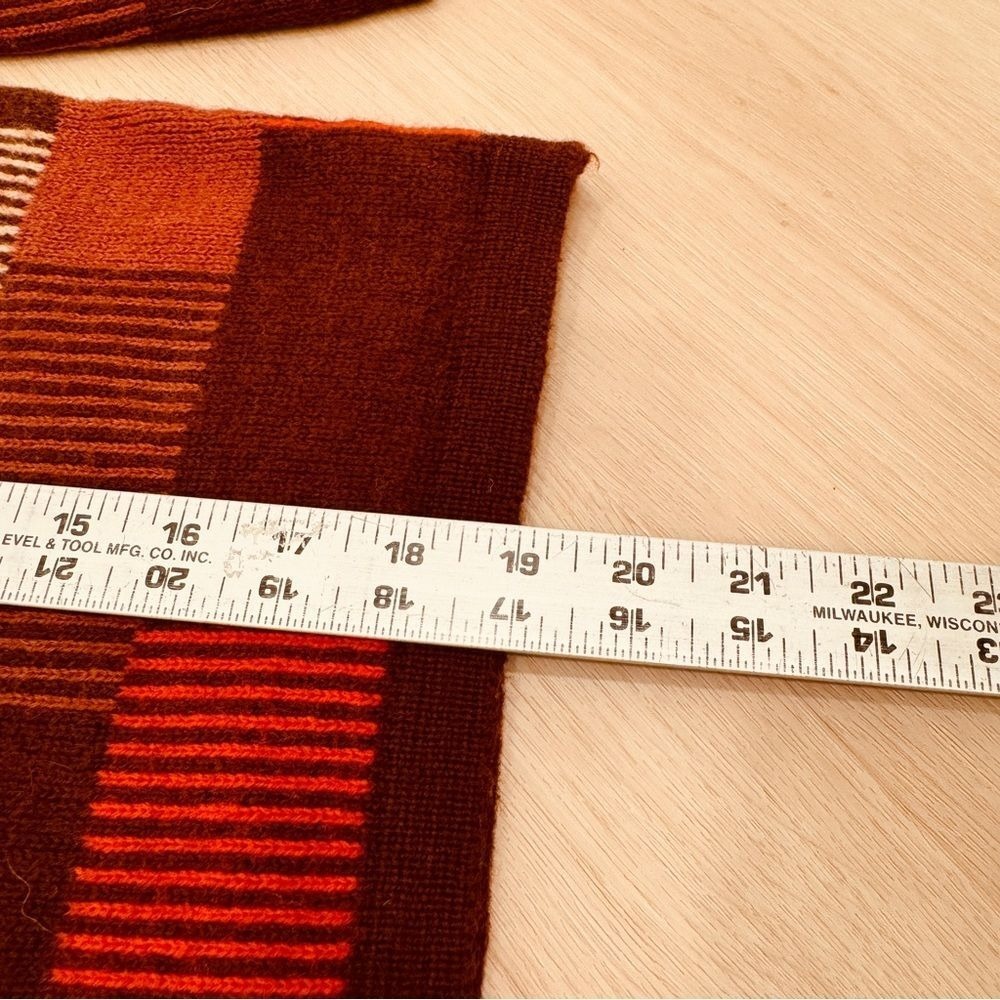 VTG! Demetre Red Cream Brown Color Block‎ Pure Virgin Wool Knit L 90s 80s Retro - Picture 6 of 9